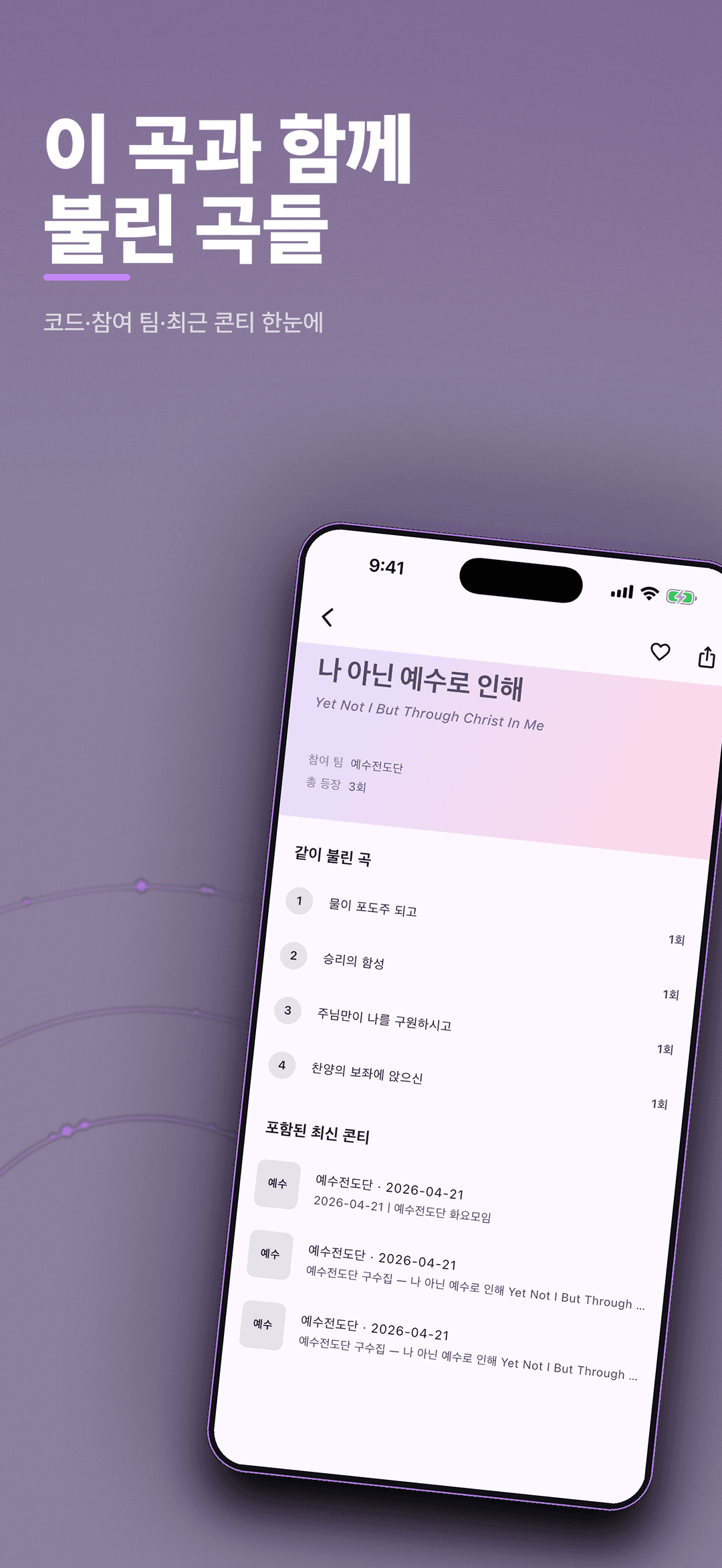 메인/서브 코드 · 참여 팀 · 함께 불린 곡