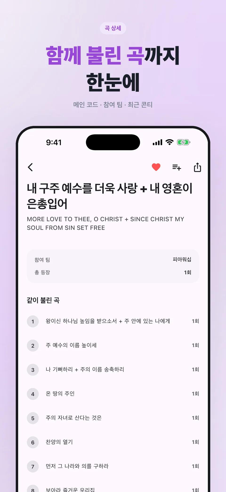 메인/서브 코드 · 참여 팀 · 함께 불린 곡